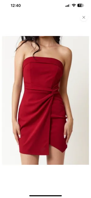 Strapless top cuff faux wrap crimson dress