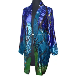 Stunning Multicolor Print Silk/Rayon Devore Kimono