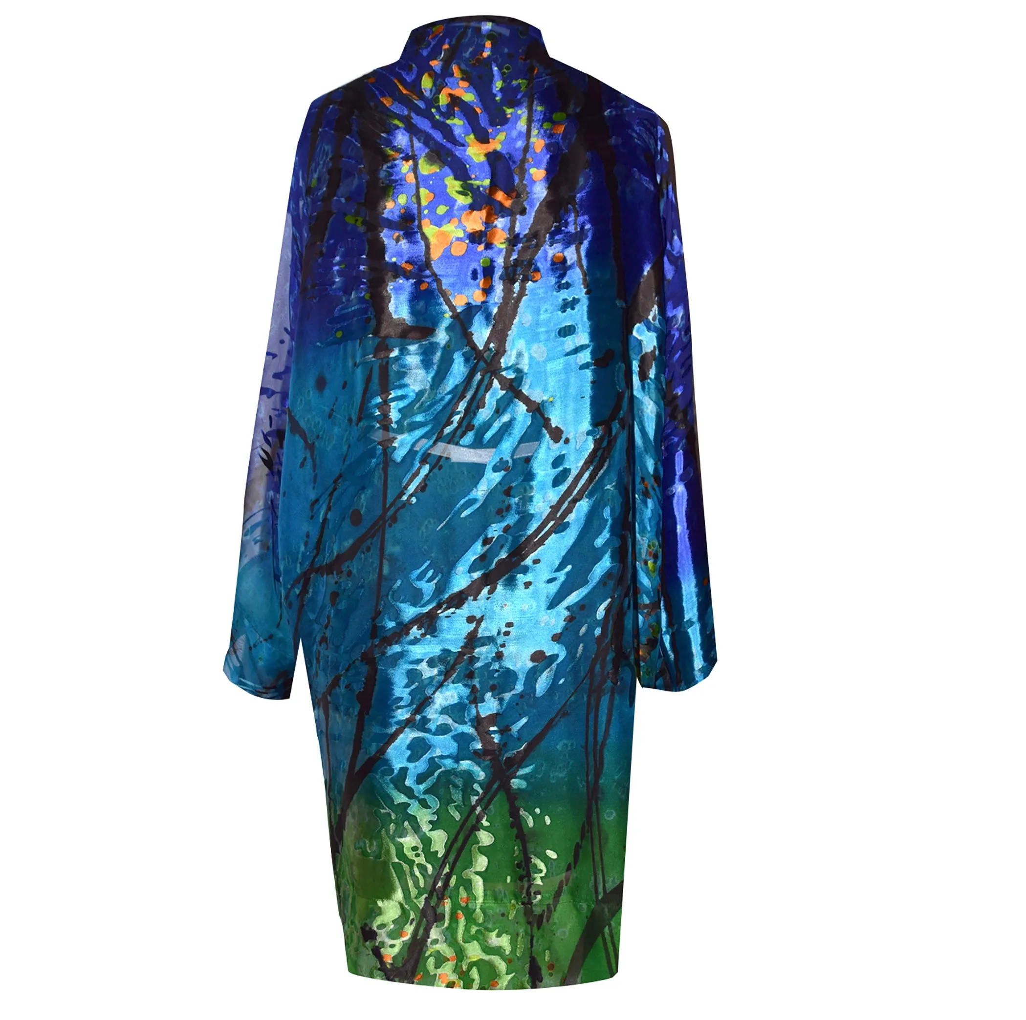Stunning Multicolor Print Silk/Rayon Devore Kimono