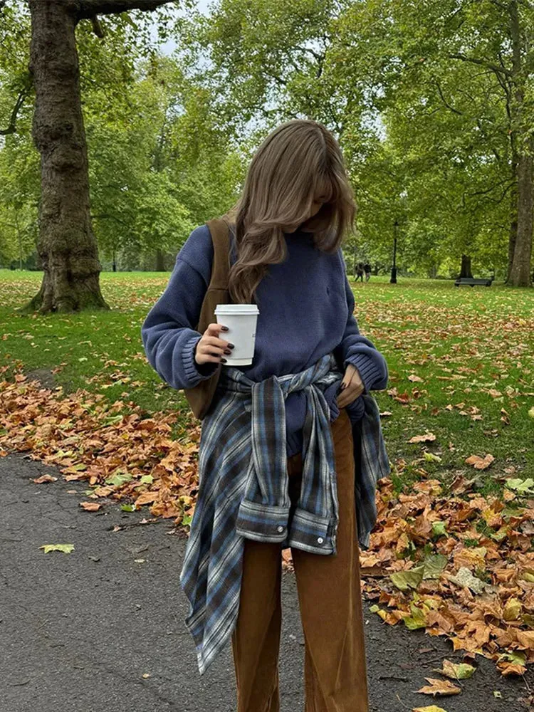 TAVIMART  -  Casual Round Neck Women Loose Thicken Knit Pullover Fashion Long Sleeves Wool Solid Sweater  Autumn New Winter Lady Knitwear