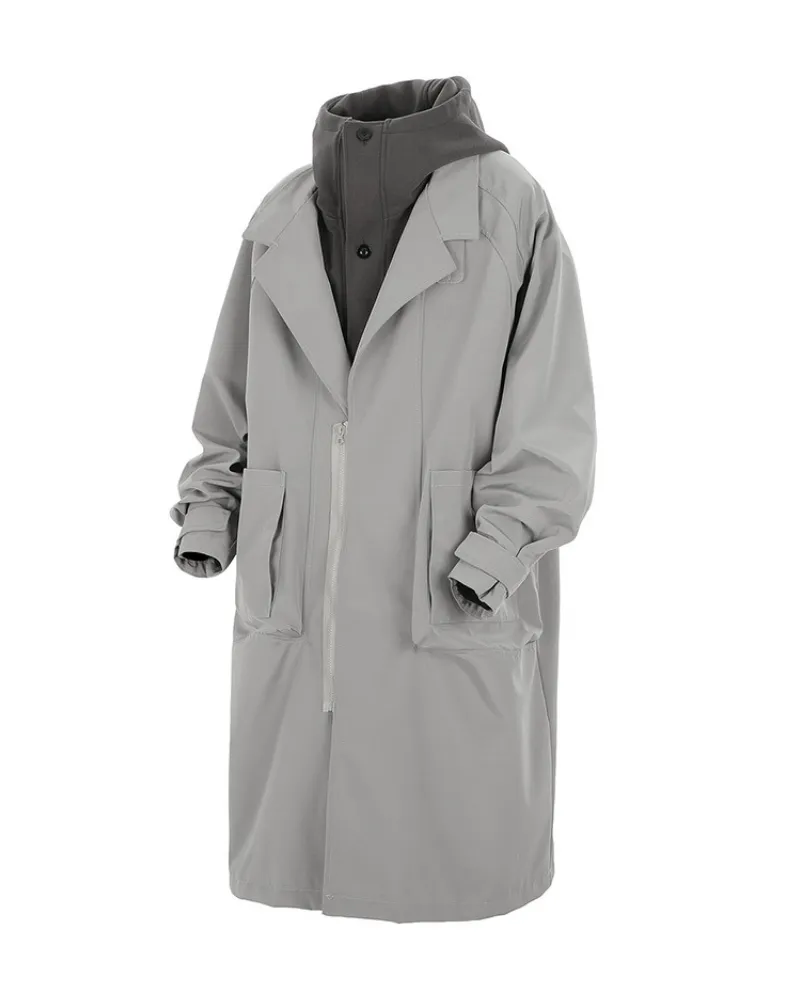 Techwear Fake Two-Piece Detachable Collar Hooded Coat