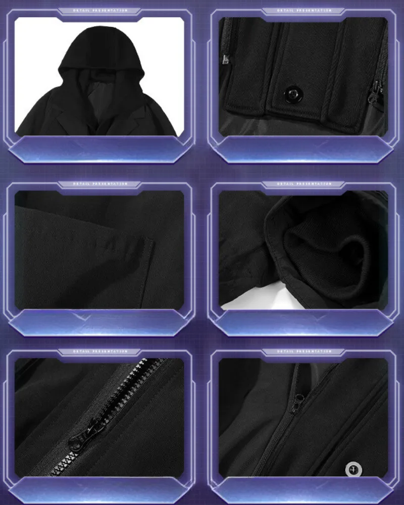 Techwear Fake Two-Piece Detachable Collar Hooded Coat