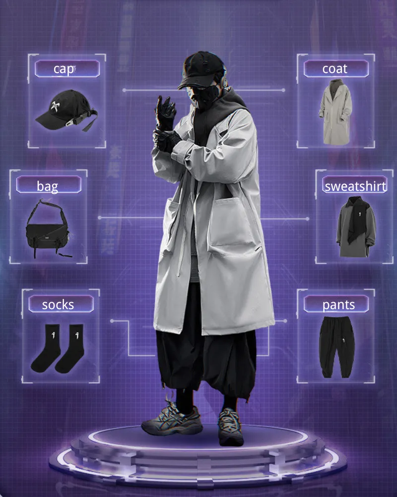 Techwear Fake Two-Piece Detachable Collar Hooded Coat