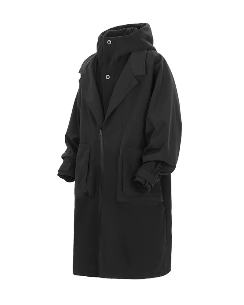Techwear Fake Two-Piece Detachable Collar Hooded Coat