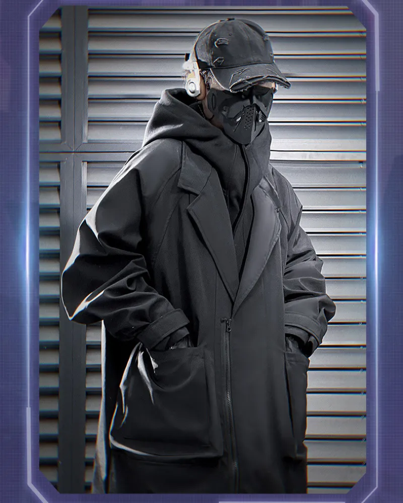 Techwear Fake Two-Piece Detachable Collar Hooded Coat