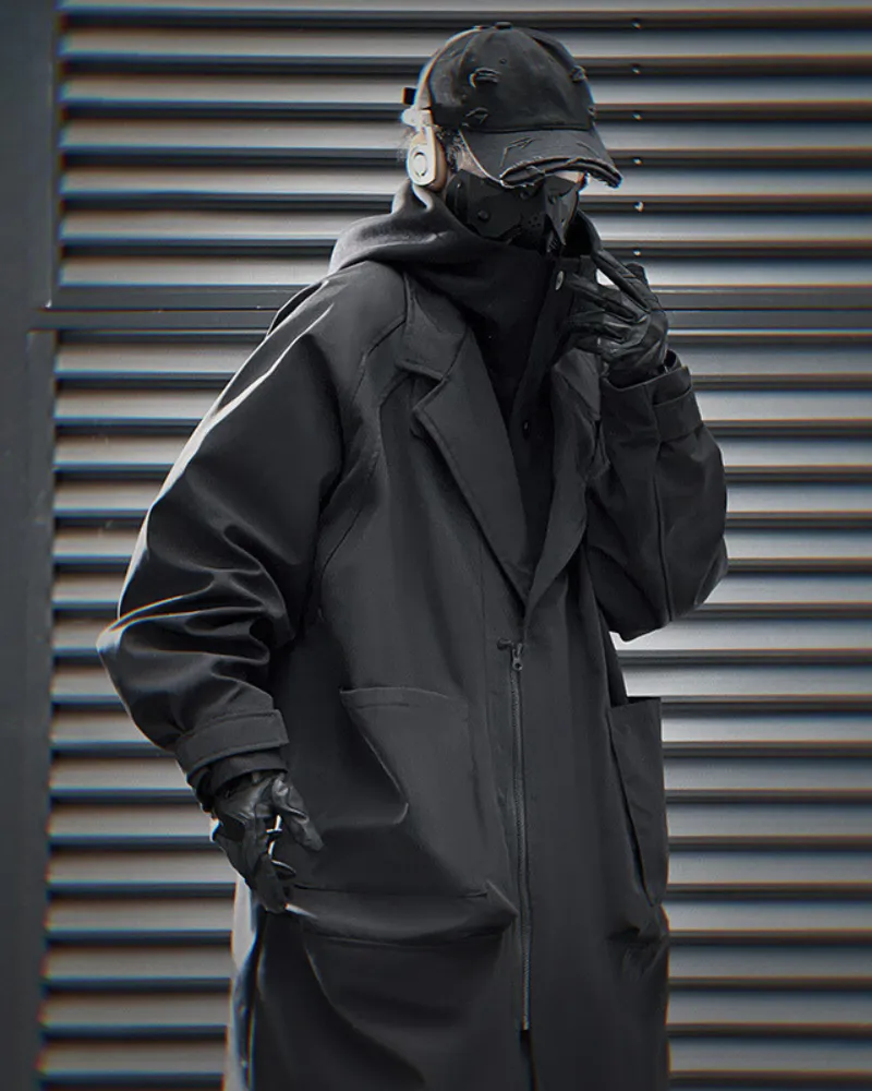 Techwear Fake Two-Piece Detachable Collar Hooded Coat