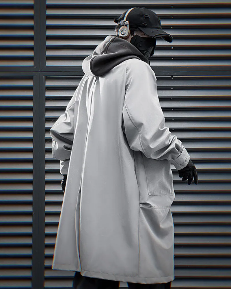 Techwear Fake Two-Piece Detachable Collar Hooded Coat
