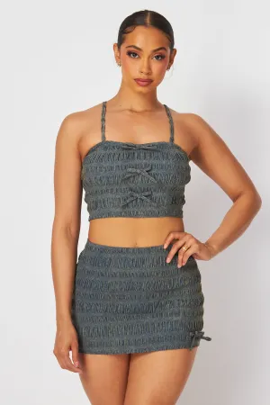 Tessa Smocked Denim Finish Crop Top & Skirt Set