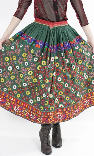Vintage 70s Embroidered Hippie India Mirror skirt