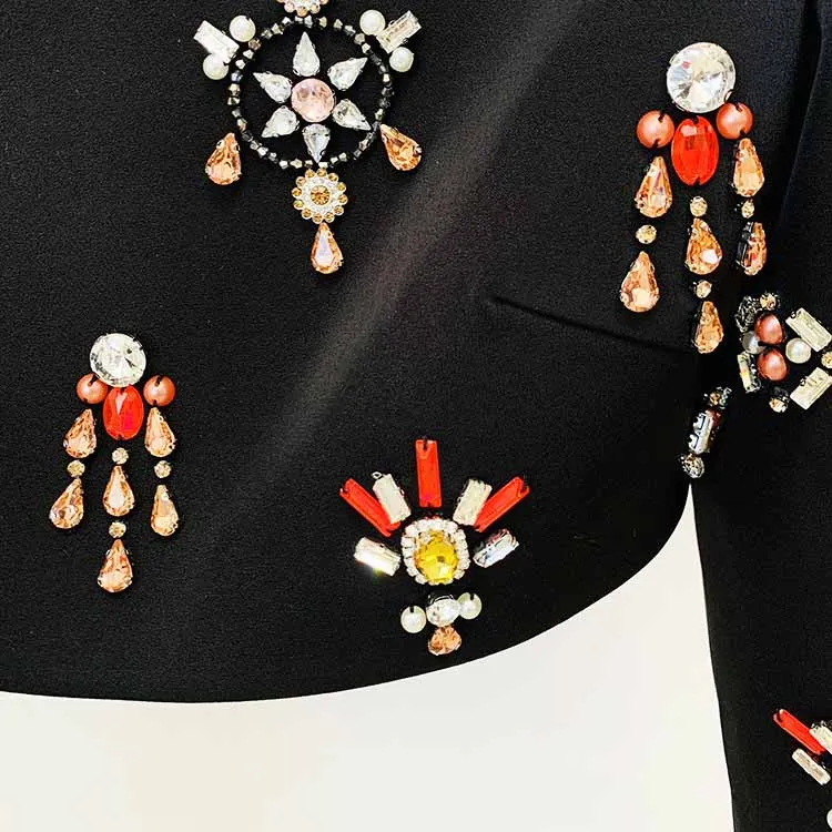 Women's Formal Skirt Suit Fitted nail bead diamond Short Crop Jacket   Mini Skirt Suit