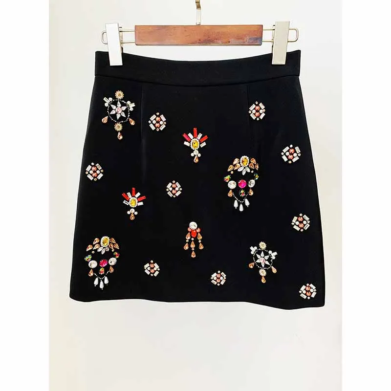 Women's Formal Skirt Suit Fitted nail bead diamond Short Crop Jacket   Mini Skirt Suit