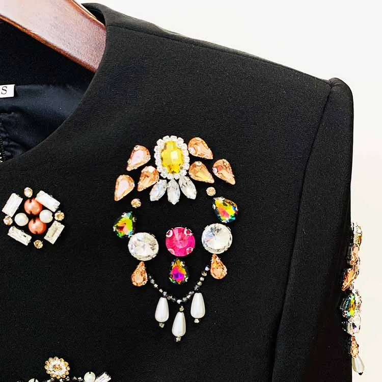 Women's Formal Skirt Suit Fitted nail bead diamond Short Crop Jacket   Mini Skirt Suit
