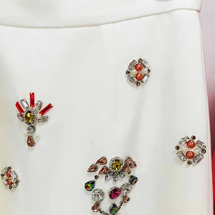 Women's Formal Skirt Suit Fitted nail bead diamond Short Crop Jacket   Mini Skirt Suit