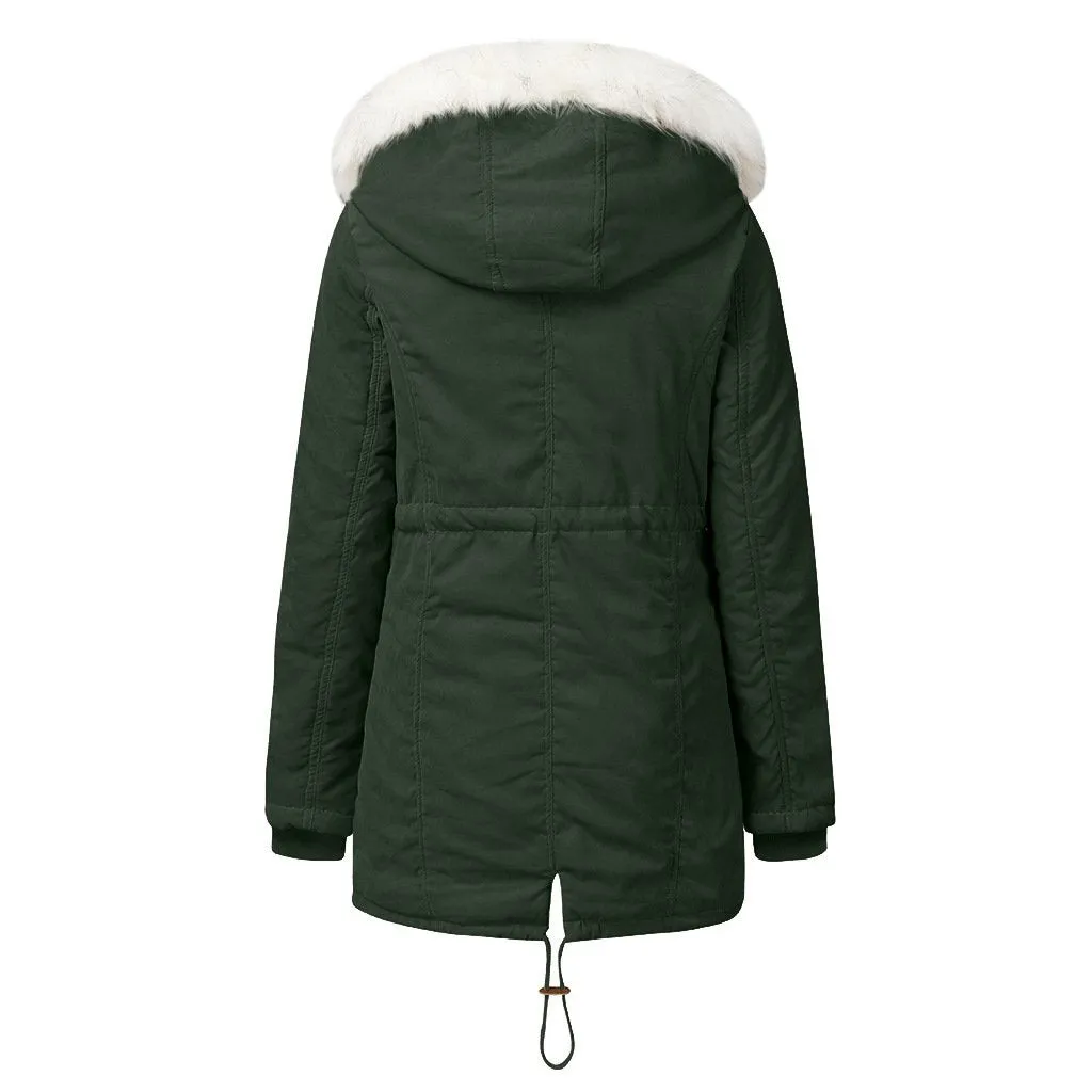 Women's fur collar hooded cotton coat winter warm parka
