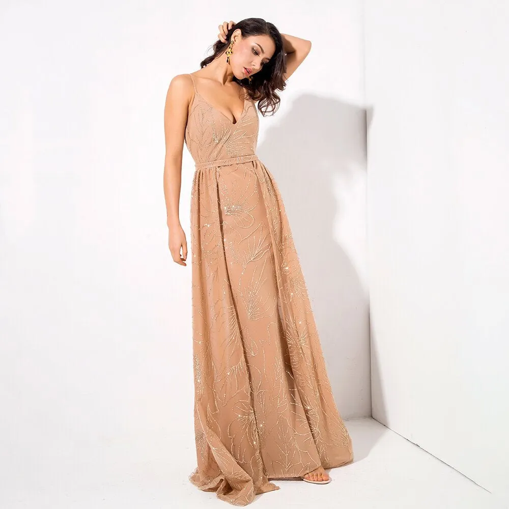 Women's V-Neck Long Sleeveless Dress